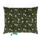 Decorative pillow with nature-themed pattern on a white background