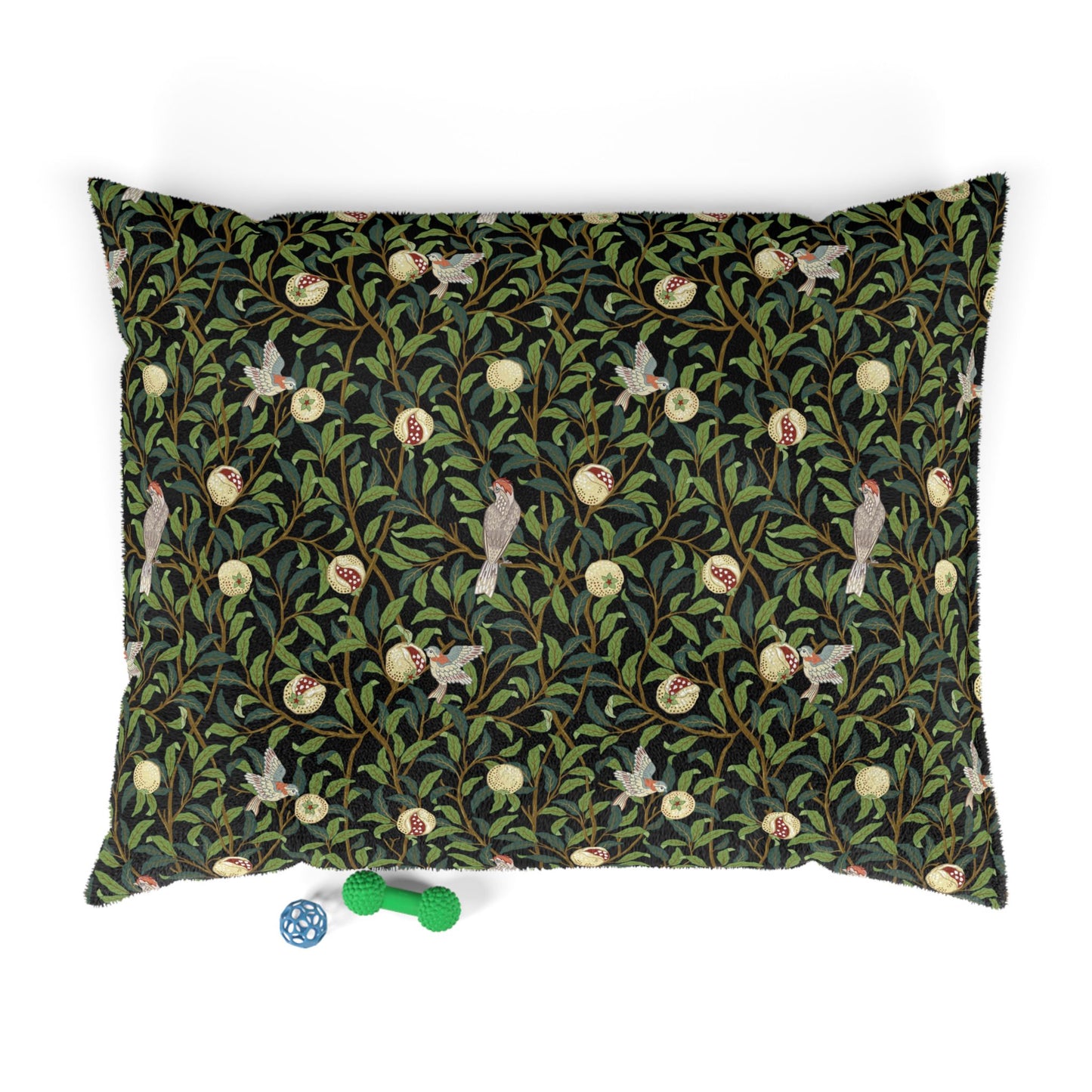 Decorative pillow with nature-themed pattern on a white background