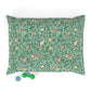 Decorative dog pillow with floral William Morris & Co pattern on a white background