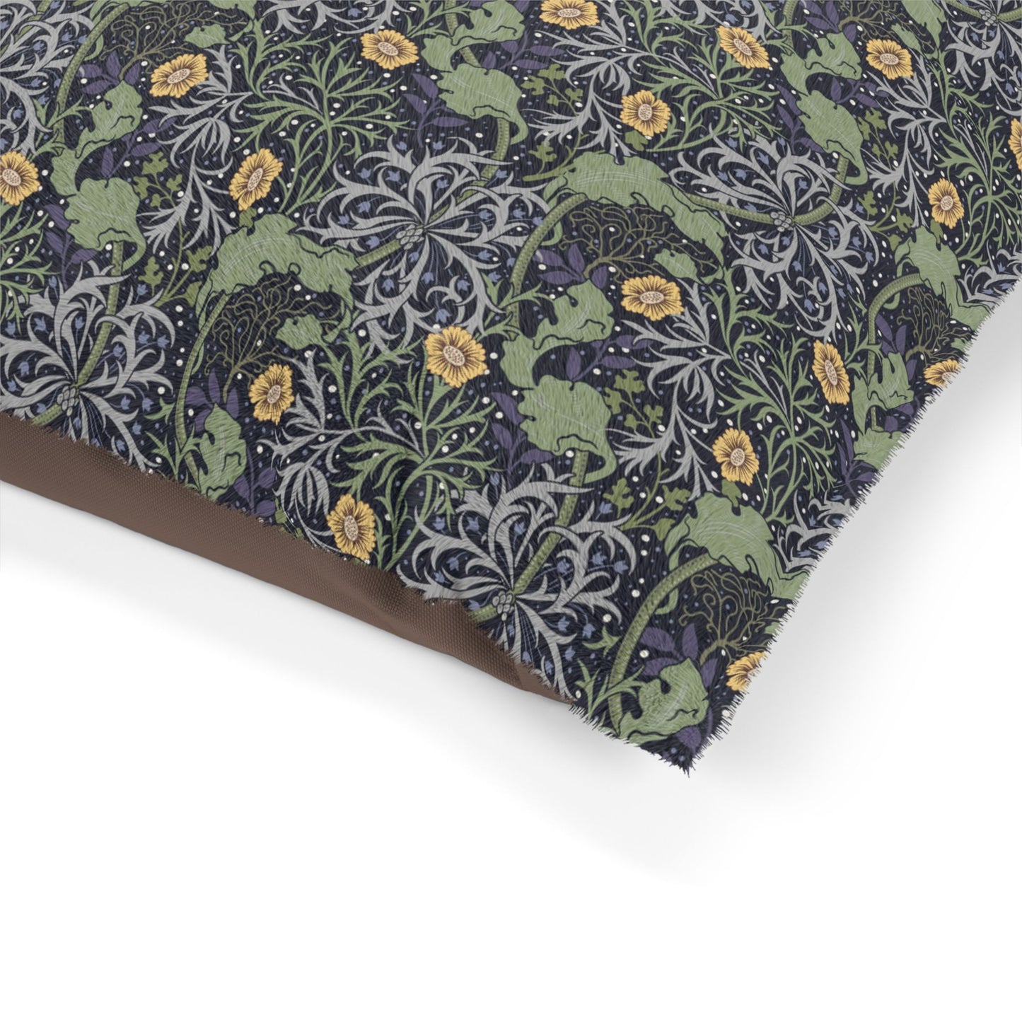 Fabric with a floral and deer pattern on a white background