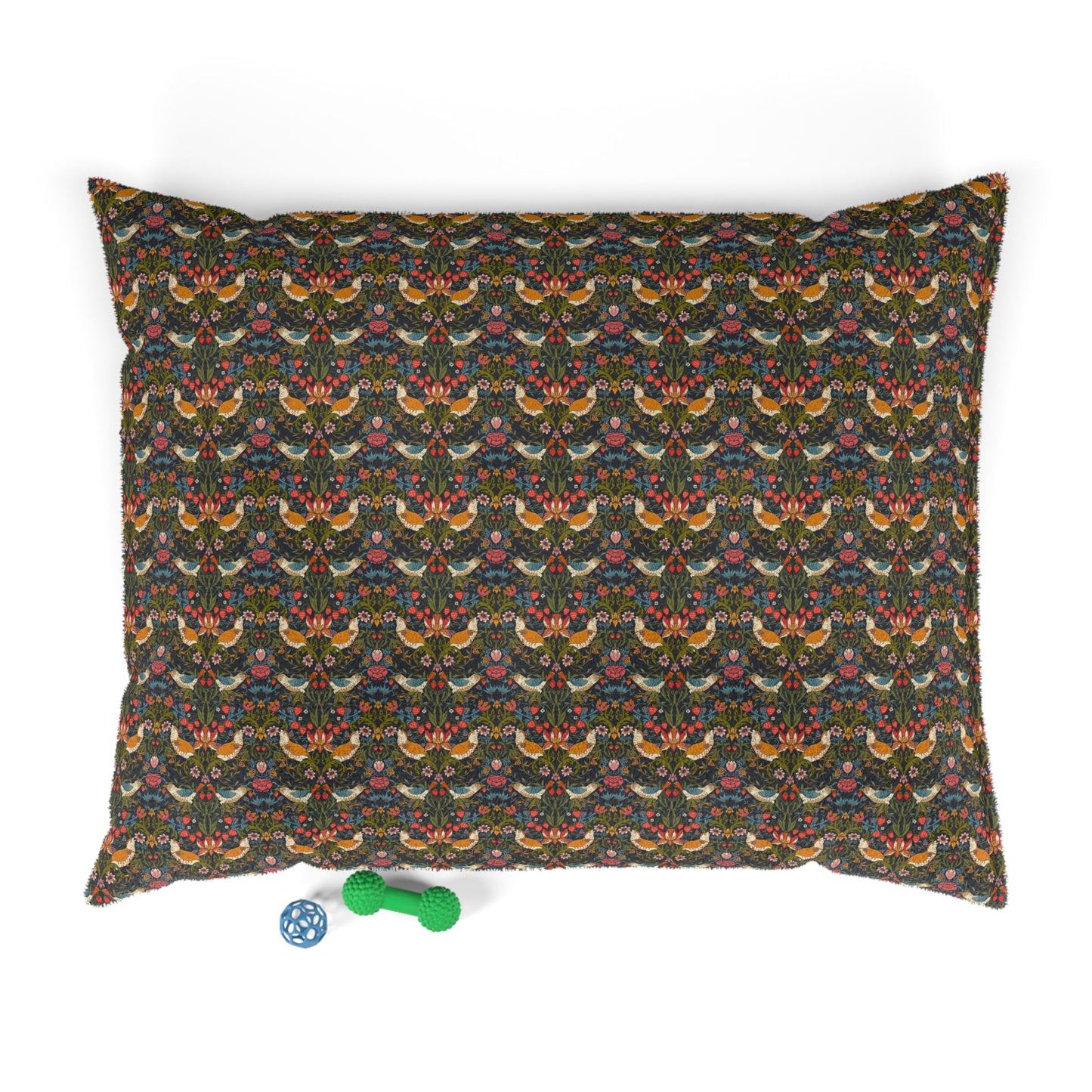 Patterned dog bed with decorative design on a white background