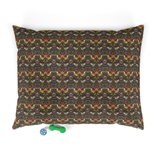 Patterned dog bed with decorative design on a white background