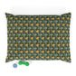 Decorative pillow with yellow floral pattern on a white background