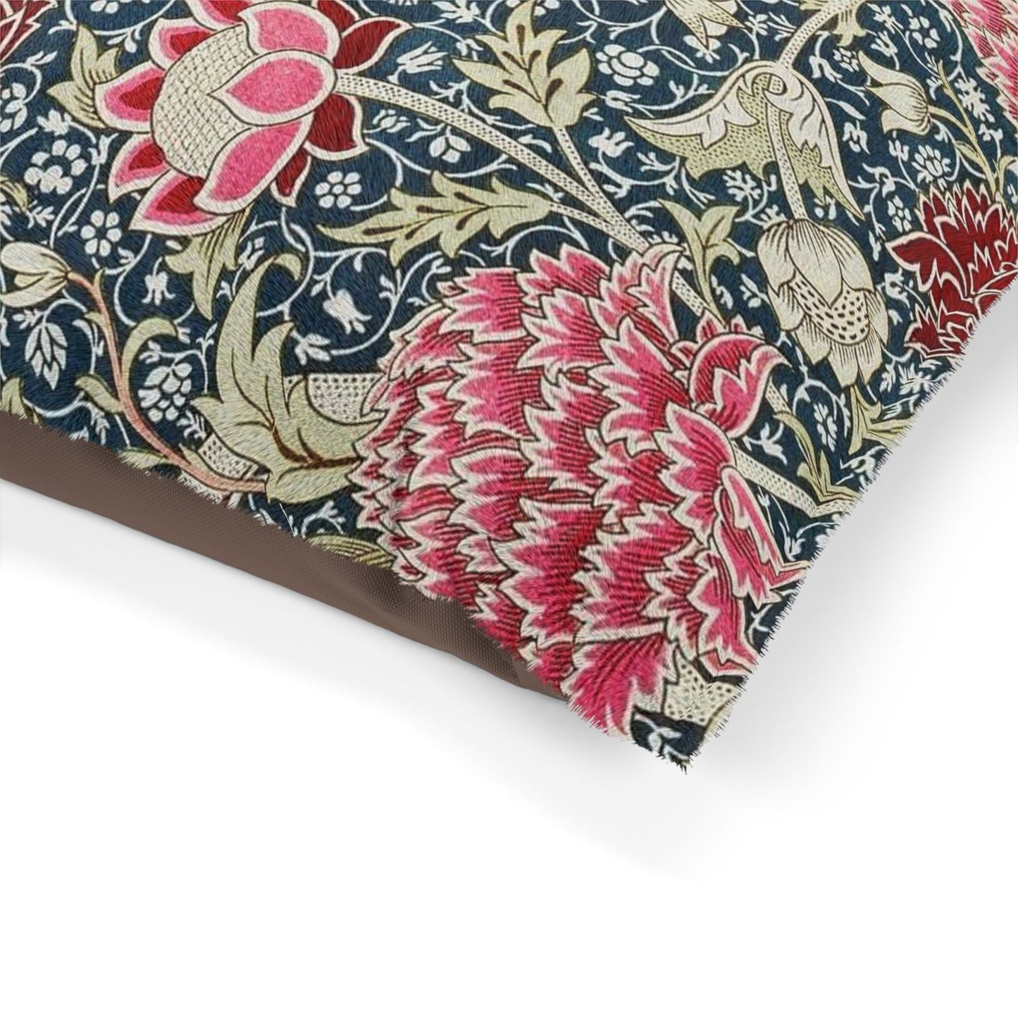 Floral fabric with pink and red flowers on a white background