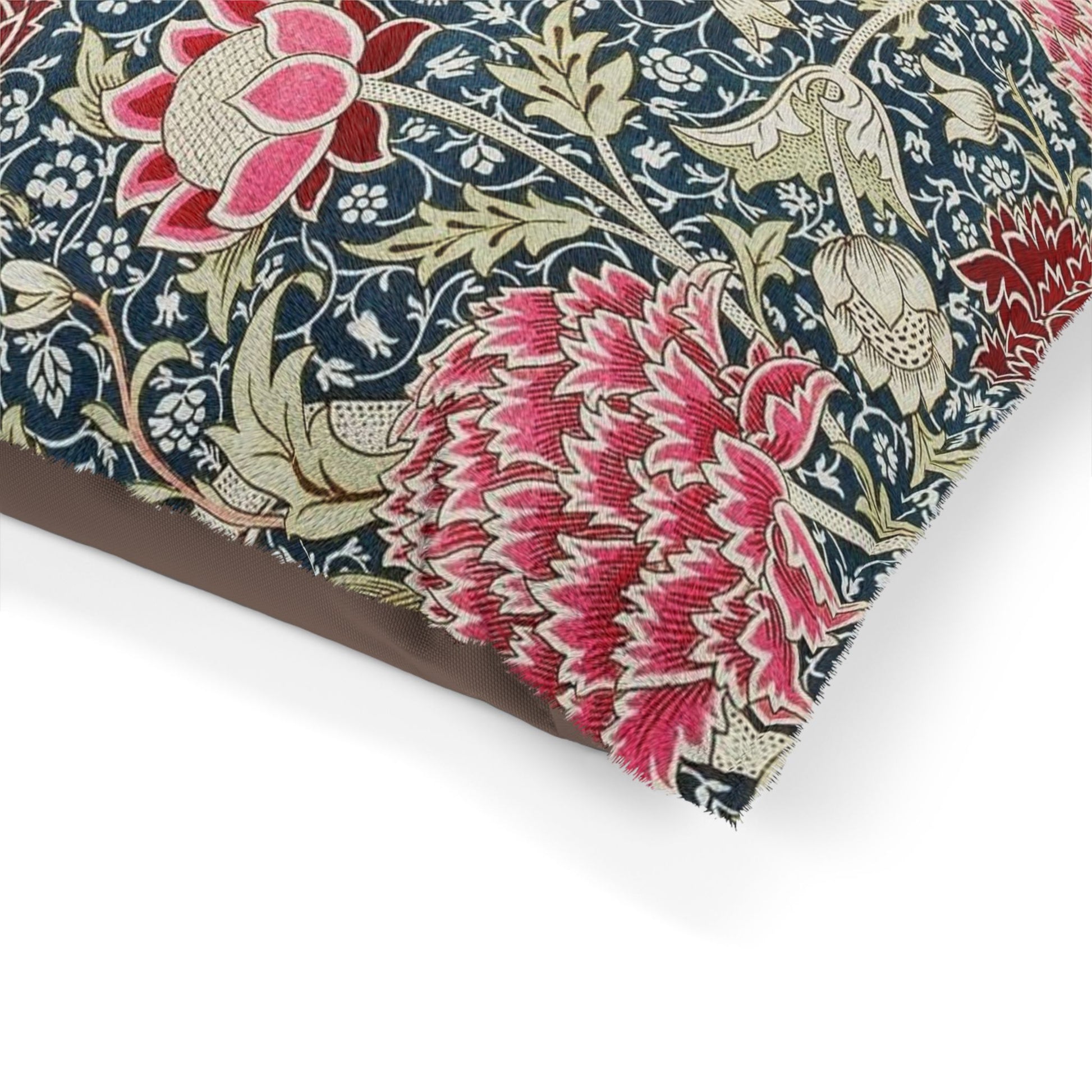 Floral fabric with pink and red flowers on a white background