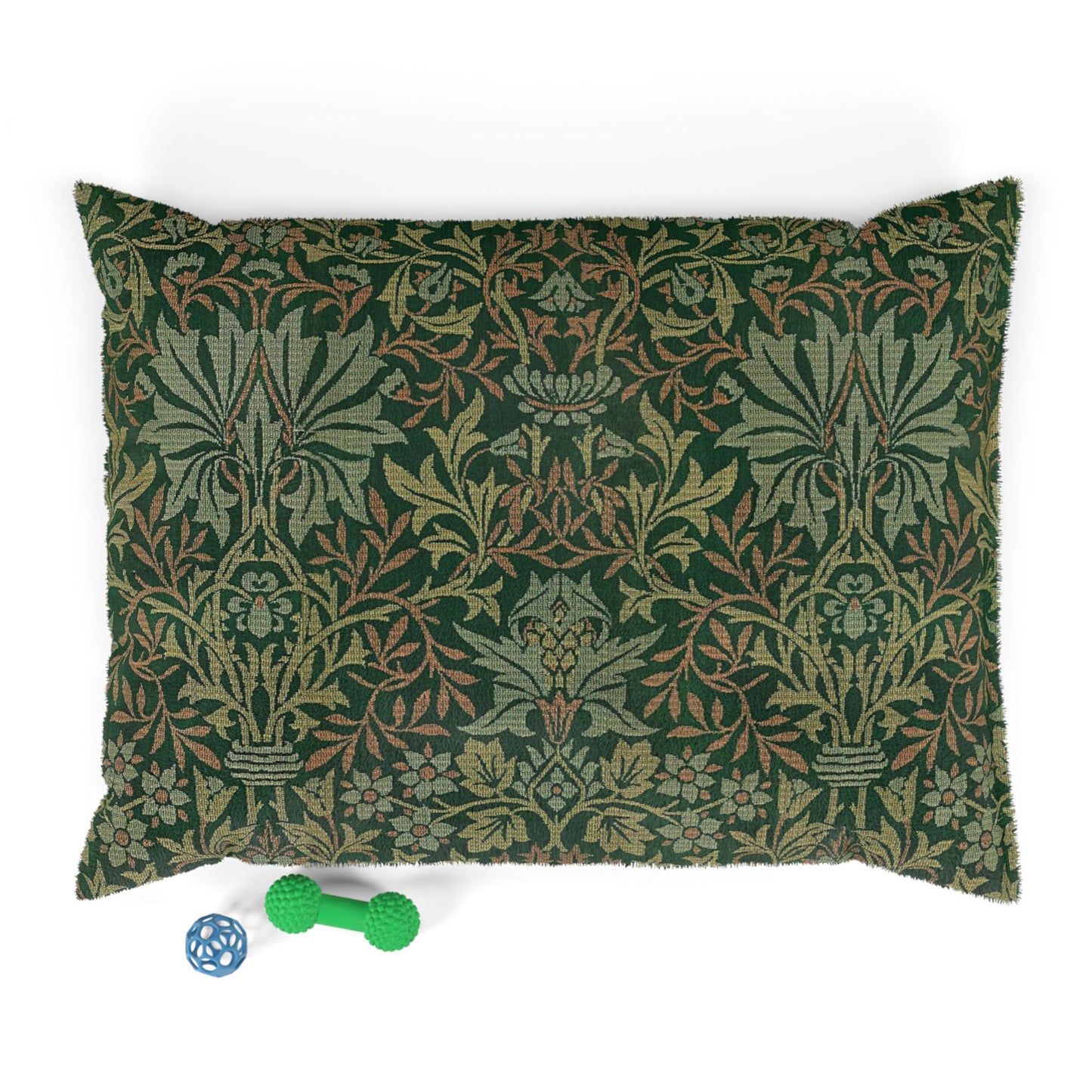 Decorative pillow with a green and brown pattern on a white background