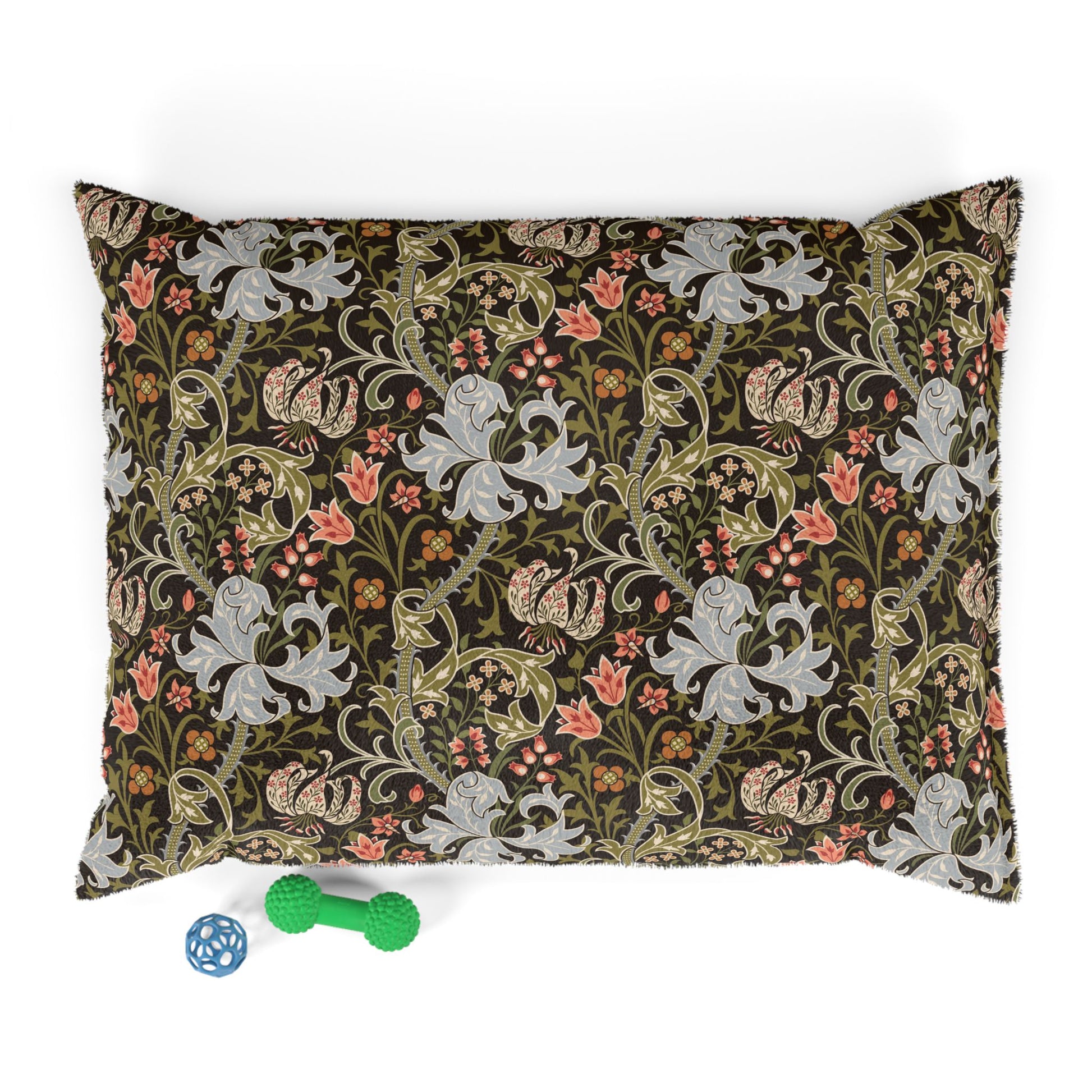 Decorative pillow with floral and ghost pattern on a white background