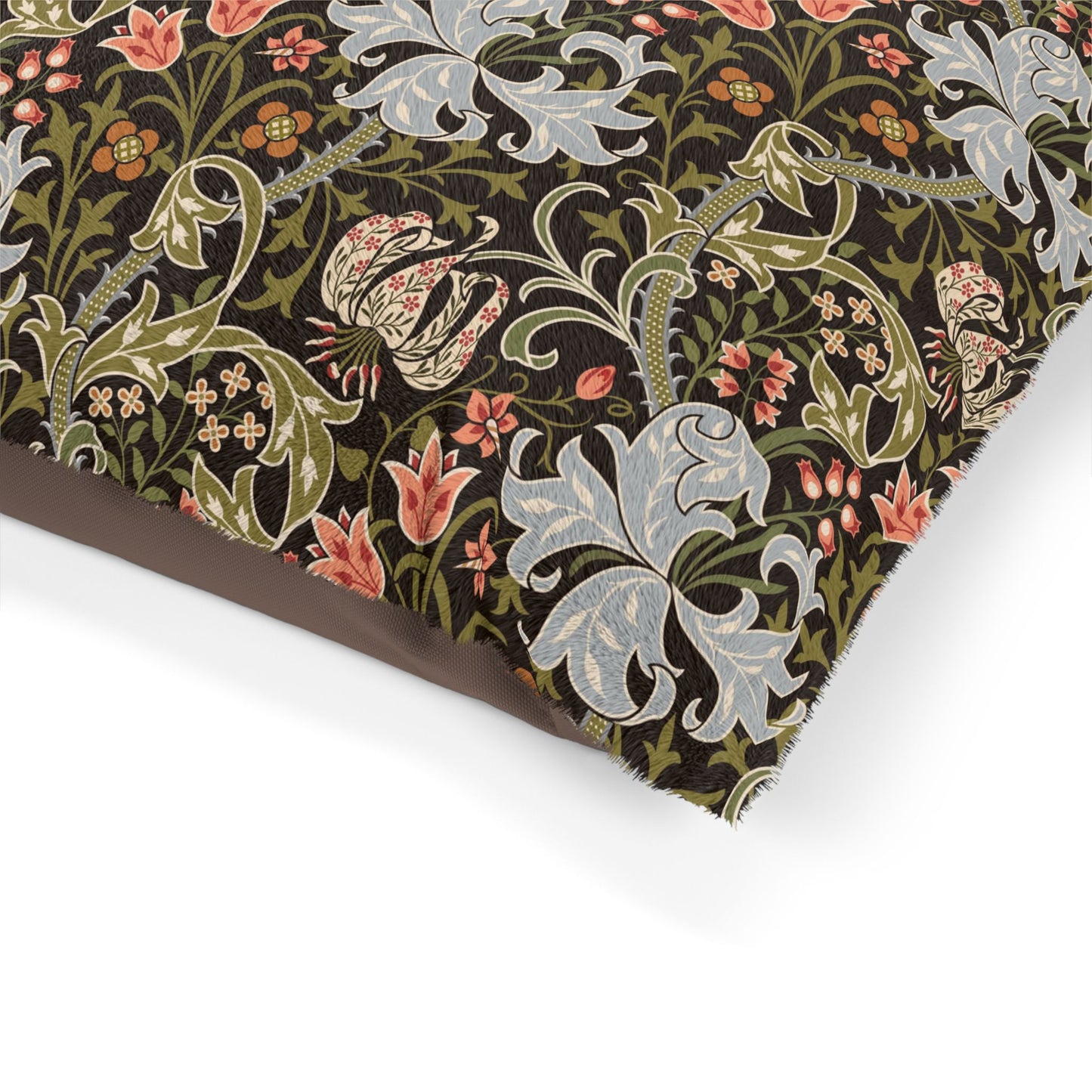 Close-up of floral patterned fabric with a white background