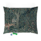 Decorative pillow with nature-themed design featuring a deer and trees on a white background