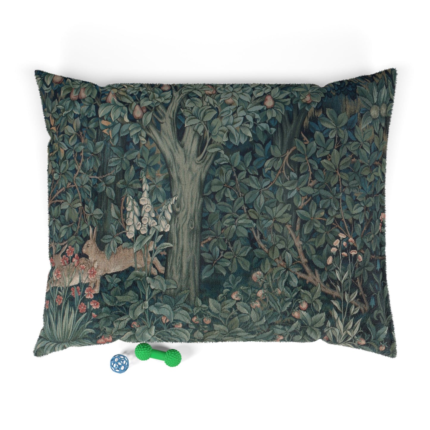 Decorative pillow with nature-themed design featuring a deer and trees on a white background