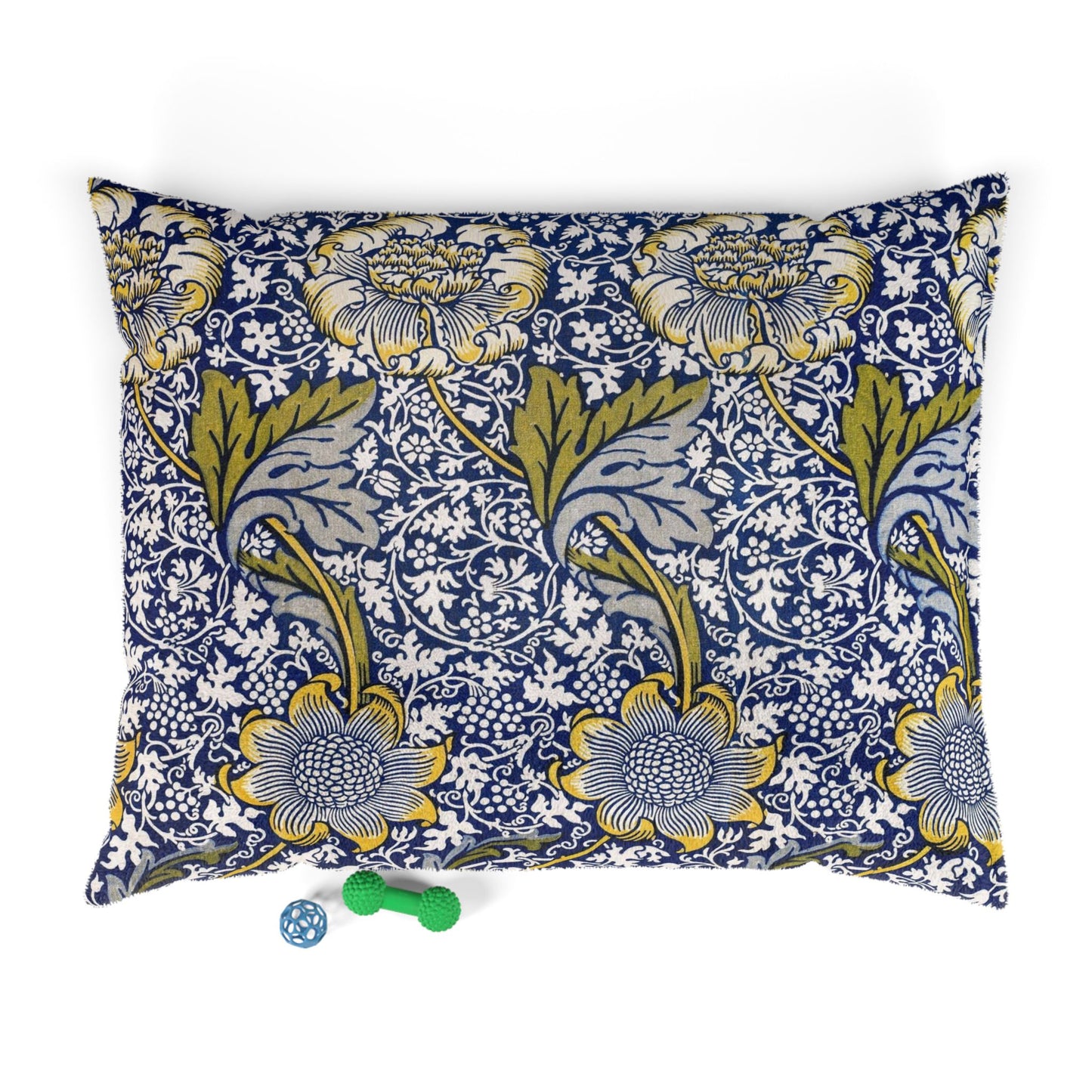 Floral patterned dog pillow on a white background