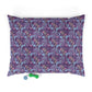 Floral William Morris & Co patterned dog pillow with a small green and blue toy on a white background
