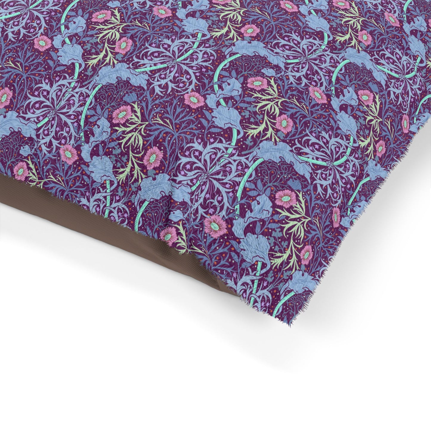 Fabric with a floral and abstract pattern on a white background
