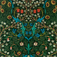 Decorative pattern with flowers and leaves on a dark green background