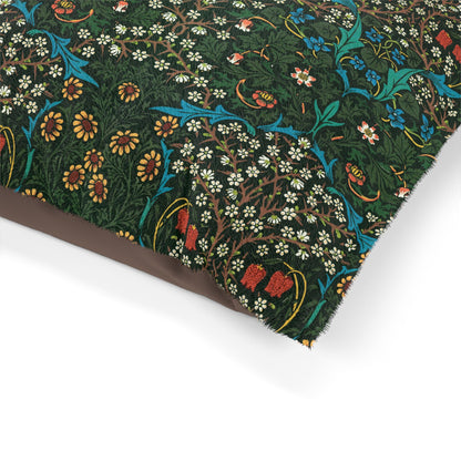 Cushioned Dog Bed inspired by William Morris & Co in a dark green floral pattern called Tulip Collection