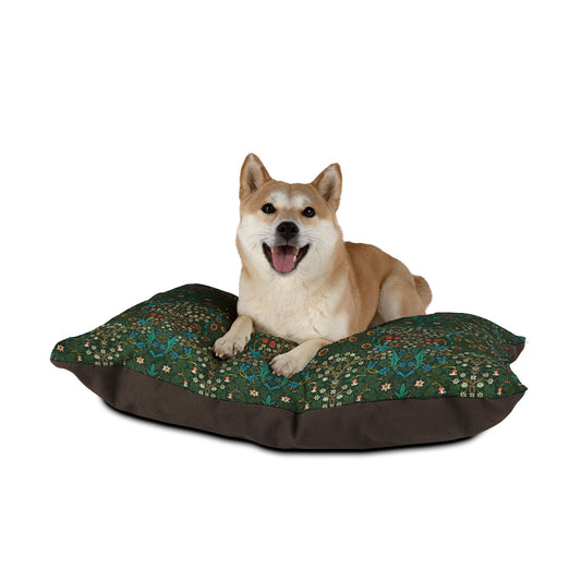 Cushioned Dog Bed inspired by William Morris & Co in a dark green floral pattern called Tulip Collection