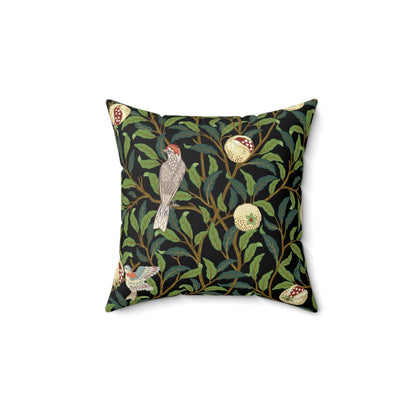 Faux Suede Cushion in a black and green floral pattern by William Morris  & Co called Bird and Pomegranate Collection (Onyx)