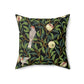 Faux Suede Cushion in a black and green floral pattern by William Morris  & Co called Bird and Pomegranate Collection (Onyx)