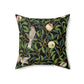Faux Suede Cushion in a black and green floral pattern by William Morris  & Co called Bird and Pomegranate Collection (Onyx)