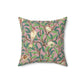 Faux Suede Cushion in a pink, green, brown and red floral pattern by William Morris & Co called Bird and Pomegranate Collection (Rosella)