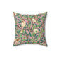 Faux Suede Cushion in a pink, green, brown and red floral pattern by William Morris & Co called Bird and Pomegranate Collection (Rosella)