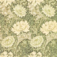 A repeating floral pattern featuring large cream-colored flowers and leafy stems on a dark olive green background, with a classic Arts and Crafts style.