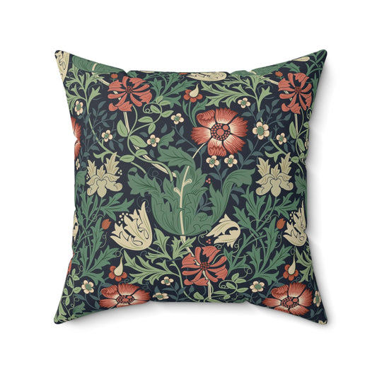 Faux Suede Cushion in a green, red and blue floral pattern by William Morris & Co called Compton Collection (Hill Cottage)