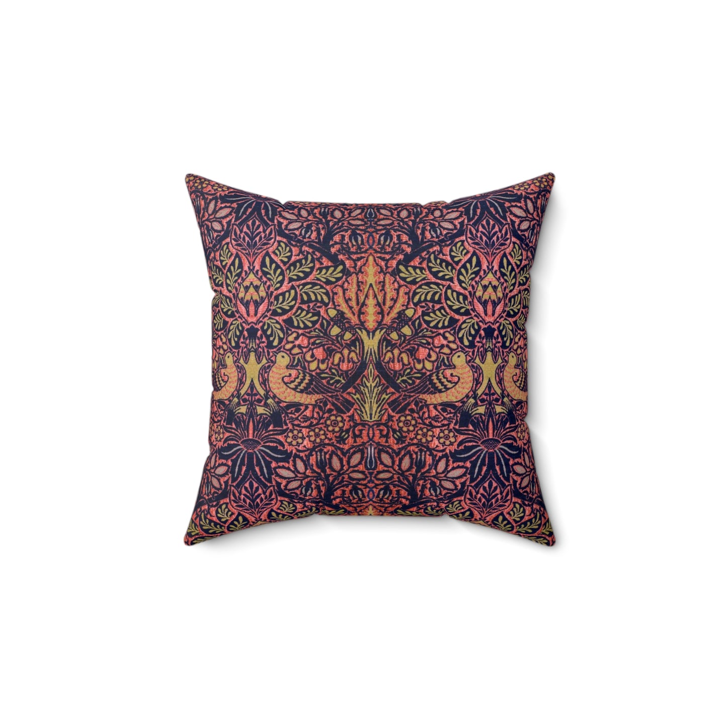 Faux Suede Cushion in a pattern by William Morris & Co called Dove and Rose Collection with orange, pink and purple