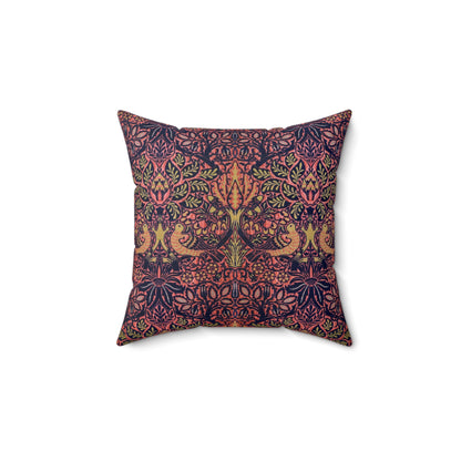 Faux Suede Cushion in a pattern by William Morris & Co called Dove and Rose Collection with orange, pink and purple