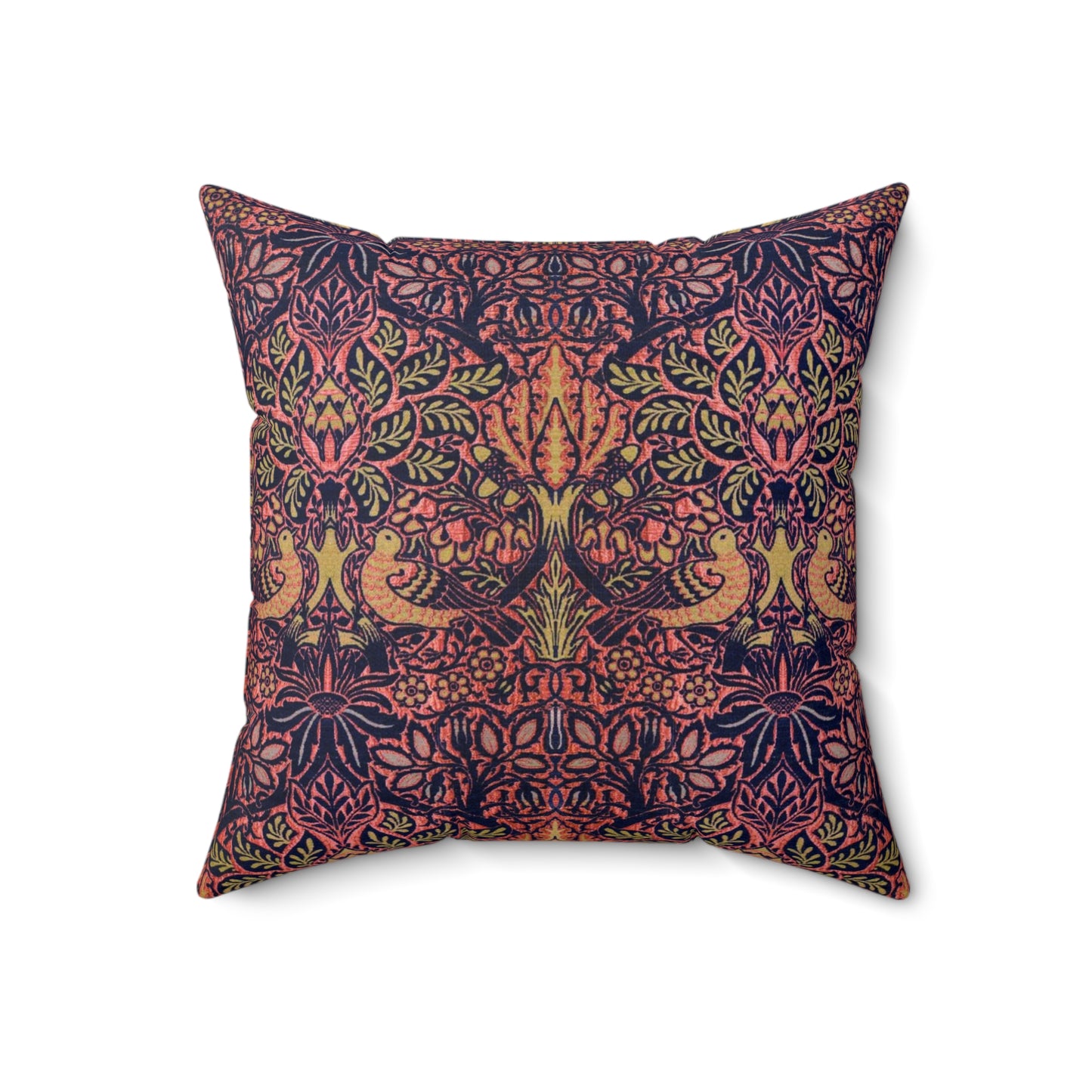 Faux Suede Cushion in a pattern by William Morris & Co called Dove and Rose Collection with orange, pink and purple