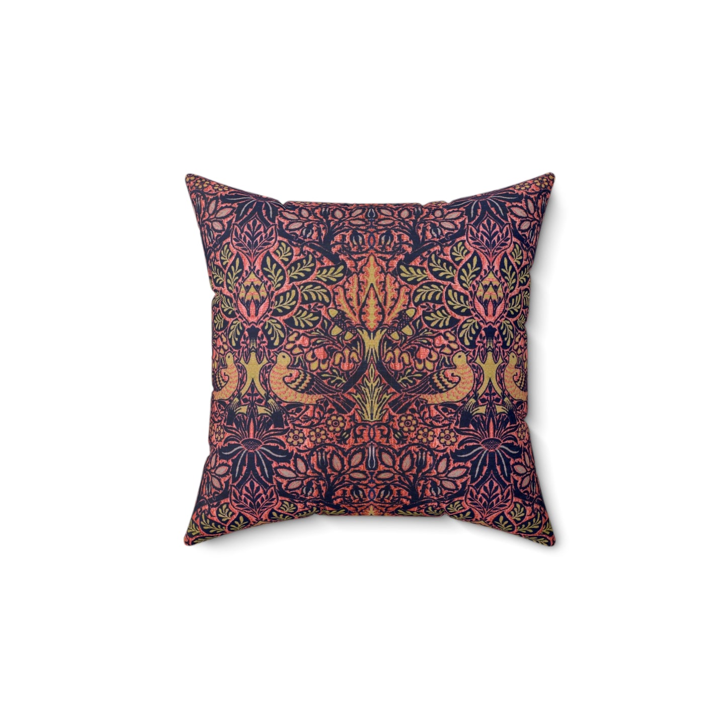 Faux Suede Cushion in a pattern by William Morris & Co called Dove and Rose Collection with orange, pink and purple