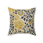 A square-shaped cushion with a floral William Morris & Co pattern called Grafton featuring beige, black and gold colours on a white background.