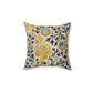 A square-shaped cushion with a floral William Morris & Co pattern called Grafton featuring beige, black and gold colours on a white background.