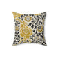 A square-shaped cushion with a floral William Morris & Co pattern called Grafton featuring beige, black and gold colours on a white background.