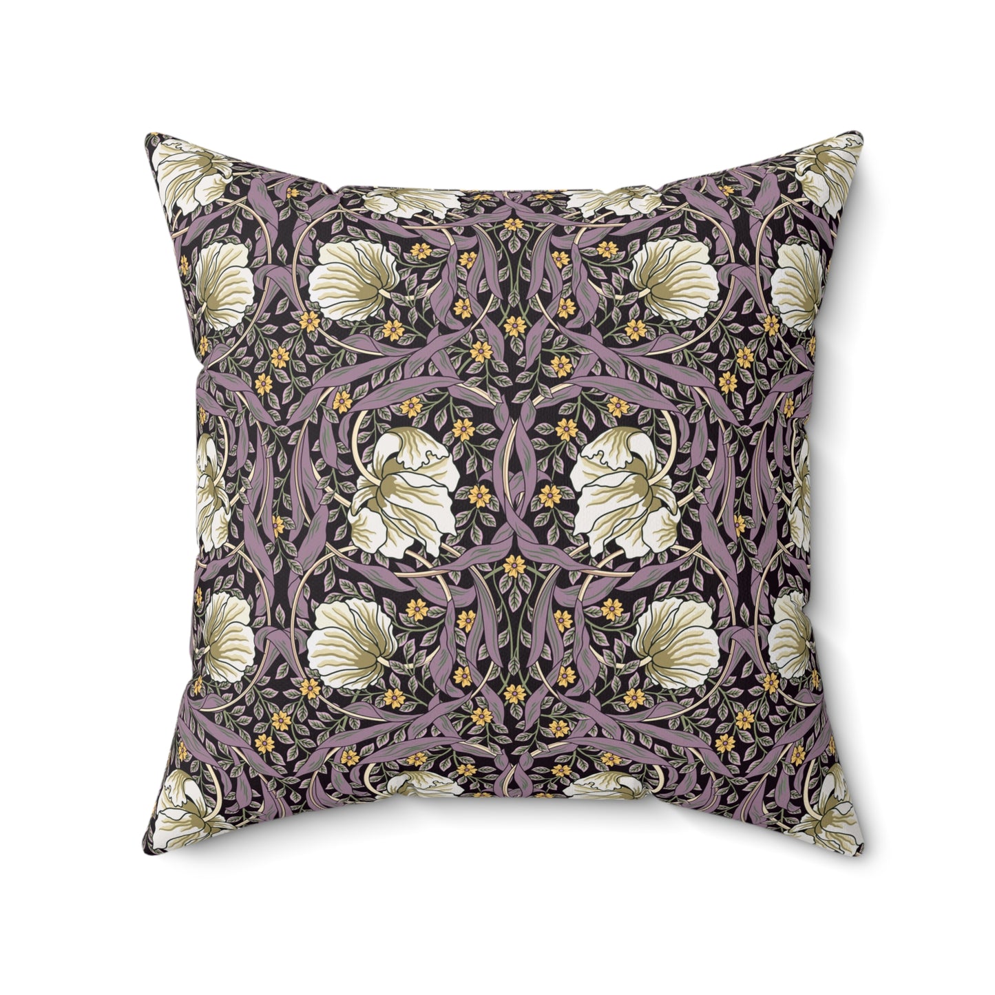 A square-shaped cushion with a floral William Morris & Co pattern in a rosewood colour palette, featuring a concealed zipper.
