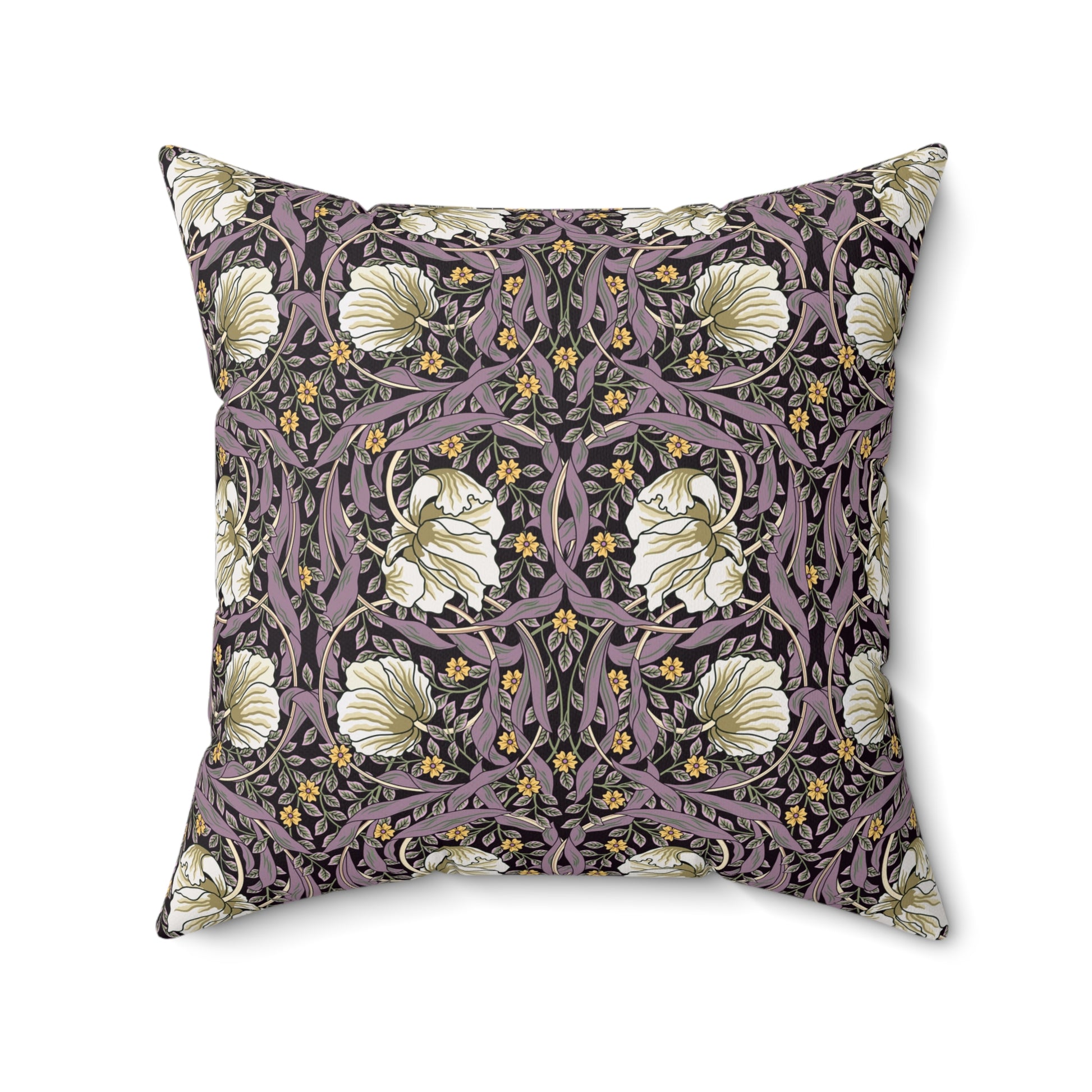 A square-shaped cushion with a floral William Morris & Co pattern in a rosewood colour palette, featuring a concealed zipper.