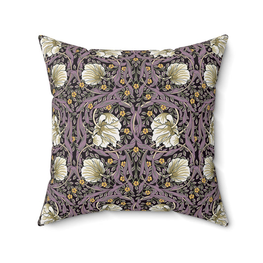 A square-shaped cushion with a floral William Morris & Co pattern in a rosewood colour palette, featuring a concealed zipper.