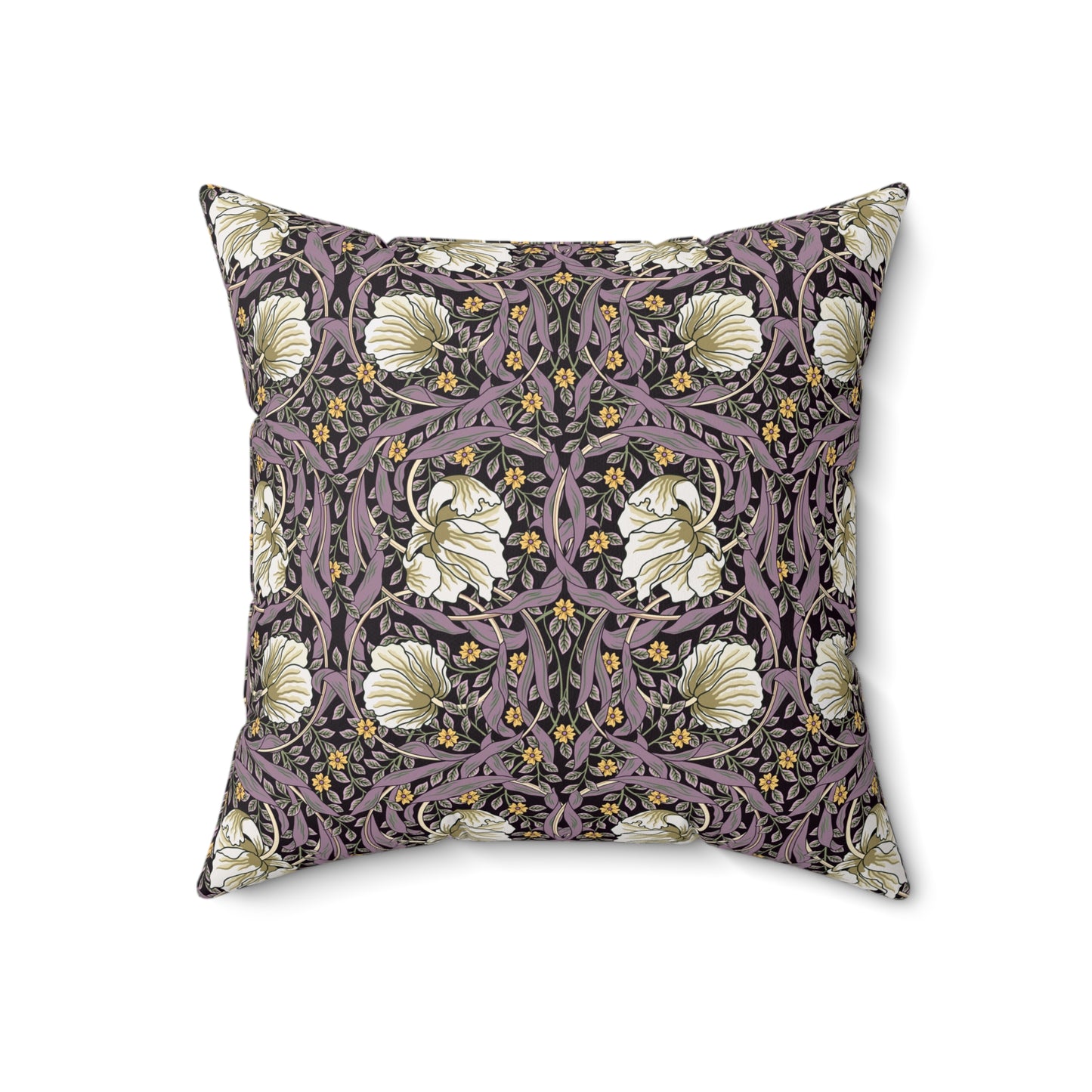 A square-shaped cushion with a floral William Morris & Co pattern in a rosewood colour palette, featuring a concealed zipper.