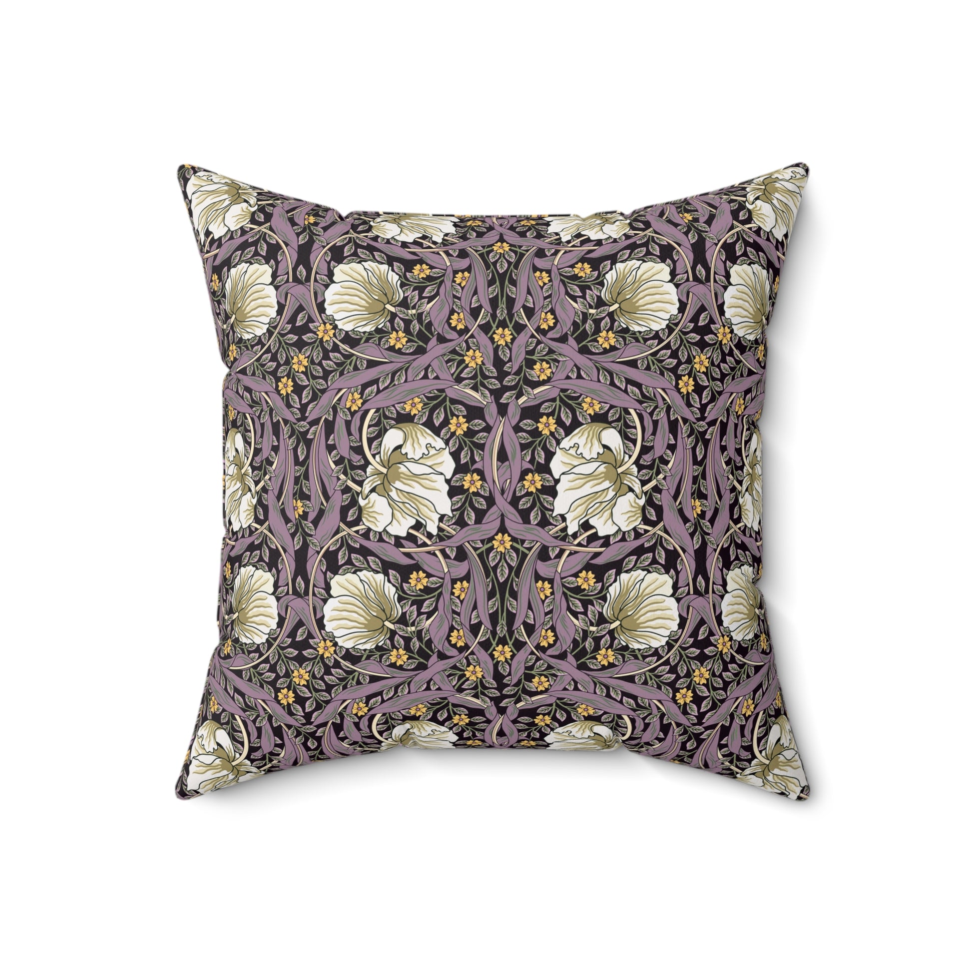 A square-shaped cushion with a floral William Morris & Co pattern in a rosewood colour palette, featuring a concealed zipper.