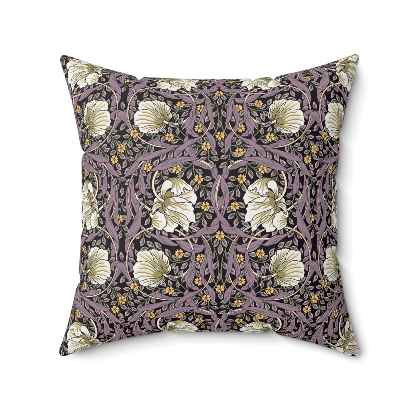 A square-shaped cushion with a floral William Morris & Co pattern in a rosewood colour palette, featuring a concealed zipper.