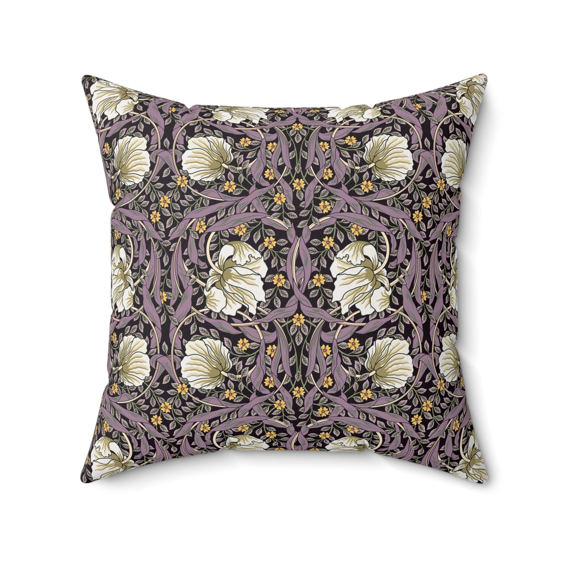 A square-shaped cushion with a floral William Morris & Co pattern in a rosewood colour palette, featuring a concealed zipper.