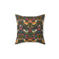 Decorative pillow with floral and bird pattern on a white background