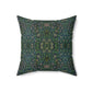 A square-shaped green faux suede cushion with a William Morris & Co floral pattern and a concealed zipper.