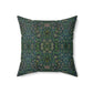 A square-shaped green faux suede cushion with a William Morris & Co floral pattern and a concealed zipper.