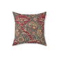 A square-shaped cushion with a floral William Morris & Co pattern called Wandle in red, beige, and darker shades of red on a darker background.