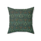 A square-shaped faux suede cushion with a geometric green pattern inspired by William Morris - Ispahan Collection.