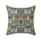 Faux Suede Cushion in a red, blue and green floral pattern by William Morris called Snakeshead Collection