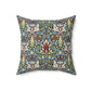 Faux Suede Cushion in a red, blue and green floral pattern by William Morris called Snakeshead Collection