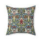 Faux Suede Cushion in a red, blue and green floral pattern by William Morris called Snakeshead Collection