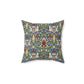 Faux Suede Cushion in a red, blue and green floral pattern by William Morris called Snakeshead Collection